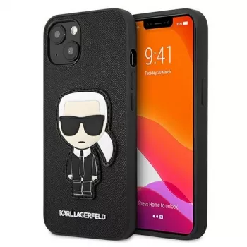 Karl Lagerfeld KLHCP13SOKPK iPhone 13 Mini 5,4 inch crna tvrda futrola Saffiano Ikonik Karl Patch