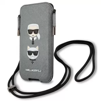 Karl Lagerfeld Ikonik tvrda futrola za Apple iPhone 12 Pro Max, siva Saffiano PU, Karl & Choupette Head dizajn