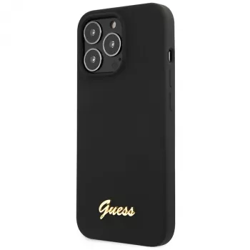 Guess GUHCP13XLSLMGBK iPhone 13 Pro Max 6,7 inch crna silikonska futrola sa zlatnim Script logom