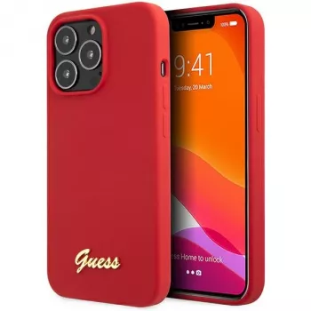 Guess GUHCP13XLSLMGRE iPhone 13 Pro Max 6,7 inch bordo silikonska tvrda futrola s vintage zlatnim logom