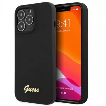 Guess GUHMP13XLSLMGBK silikonska tvrda futrola za Apple iPhone 13 Pro Max 6,7 inch crna sa zlatnim logom MagSafe