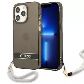 Guess GUHCP13LHTSGSK prozirna tvrda futrola s ručnom petljom za Apple iPhone 13 Pro / iPhone 13, crna