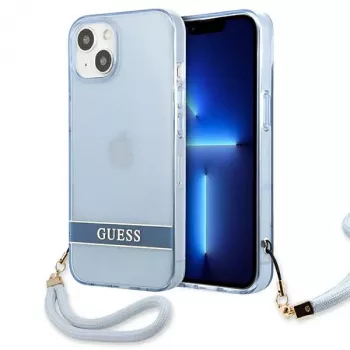 Guess GUHCP13SHTSGSB iPhone 13 mini 5,4 inch plava prozirna tvrda futrola s remenom za nošenje