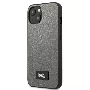 Karl Lagerfeld Saffiano tvrda futrola s pločicom za Apple iPhone 13 mini 5,4 inch srebrna