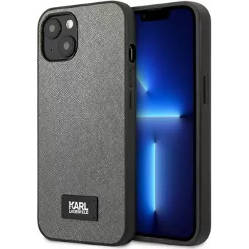 Karl Lagerfeld KLHCP13MSFMP2DG Saffiano tvrda futrola s pločicom za iPhone 13/14/15 6,1 inch srebrna