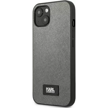 Karl Lagerfeld KLHCP13MSFMP2DG Saffiano tvrda futrola s pločicom za iPhone 13/14/15 6,1 inch srebrna