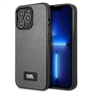 Karl Lagerfeld KLHCP13LSFMP2DG Saffiano tvrda futrola s pločicom za iPhone 13 Pro / 13 6,1 inch srebrna
