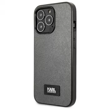 Karl Lagerfeld KLHCP13LSFMP2DG Saffiano tvrda futrola s pločicom za iPhone 13 Pro / 13 6,1 inch srebrna