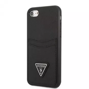 Guess GUHCI8PSATPK tvrda futrola za iPhone 7/8/SE 2020/SE 2022 crna Saffiano s trokutastim logom i pretincem za kartice