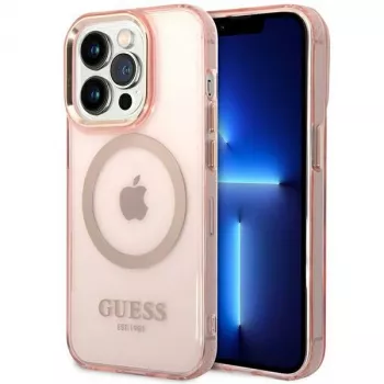 Guess Gold Outline Translucent MagSafe tvrda futrola za iPhone 14 Pro Max 6,7 inch ružičasta