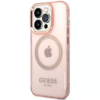 Guess Gold Outline Translucent MagSafe tvrda futrola za iPhone 14 Pro Max 6,7 inch ružičasta