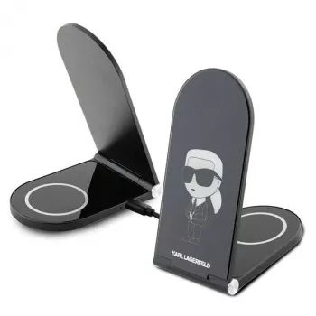 Karl Lagerfeld sklopivi 2-u-1 bežični punjač 15W crni Ikonik MagSafe