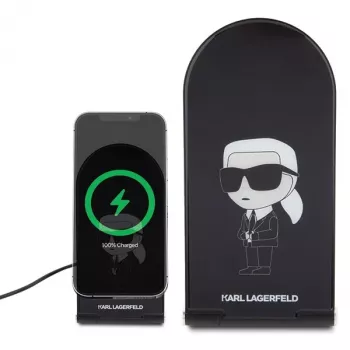 Karl Lagerfeld sklopivi 2-u-1 bežični punjač 15W crni Ikonik MagSafe