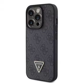 GUESS PU 4G Strass Triangle Metal futrola + remen za iPhone 15 Pro crna