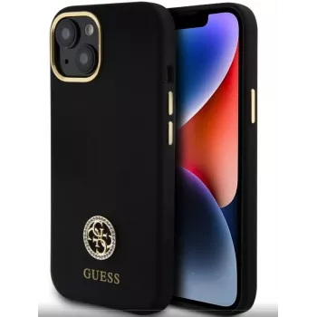 Guess GUHCP15SM4DGPK iPhone 15/14/13 6,1 inch crna silikonska futrola s logom i strass 4G