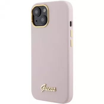 Guess GUHCP15SSMBSLP silikonska tvrda maska Script Metal Logo & Frame za Apple iPhone 15 / 14 / 13 6,1 inch - ružičasta