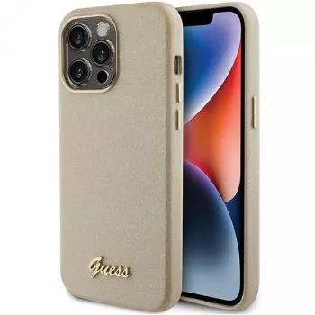 Guess GUHCP15XPGMCSD Glitter Glossy Script tvrda futrola za Apple iPhone 15 Pro Max 6,7 inch Light Gold