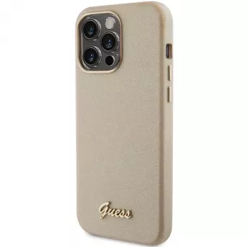 Guess GUHCP15XPGMCSD Glitter Glossy Script tvrda futrola za Apple iPhone 15 Pro Max 6,7 inch Light Gold