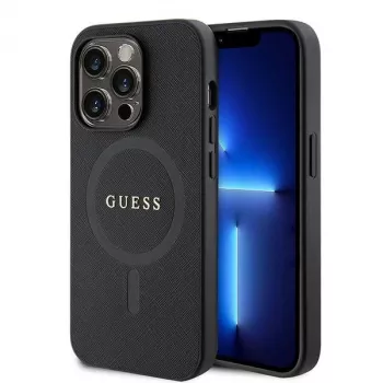 GUESS Saffiano PU MagSafe futrola za iPhone 15 Pro crna