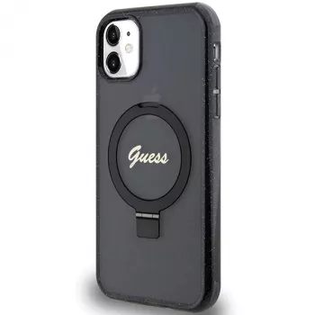 Guess GUHMN61HRSGSK iPhone 11 / XR 6.1 crna tvrda futrola s prstenom Script Glitter MagSafe