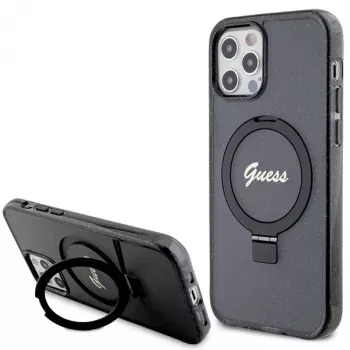 Guess GUHMP12MHRSGSK iPhone 12/12 Pro 6.1 tvrda futrola s prstenom Script Glitter MagSafe crna