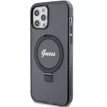 Guess GUHMP12MHRSGSK iPhone 12/12 Pro 6.1 tvrda futrola s prstenom Script Glitter MagSafe crna