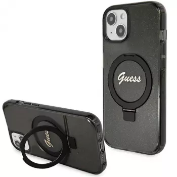 Guess GUHMP13MHRSGSK iPhone 13/14/15 6,1 inch crna tvrda futrola s prstenom Script Glitter MagSafe