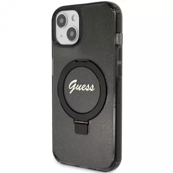 Guess GUHMP13MHRSGSK iPhone 13/14/15 6,1 inch crna tvrda futrola s prstenom Script Glitter MagSafe