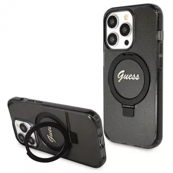Guess GUHMP13XHRSGSK iPhone 13 Pro Max 6,7 inch crna tvrda futrola s prstenom Script Glitter MagSafe