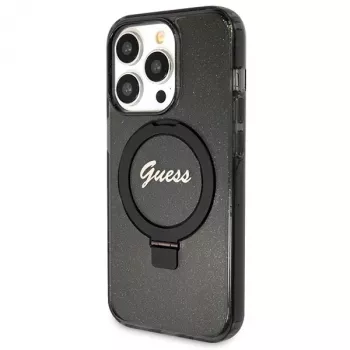 Guess GUHMP13XHRSGSK iPhone 13 Pro Max 6,7 inch crna tvrda futrola s prstenom Script Glitter MagSafe