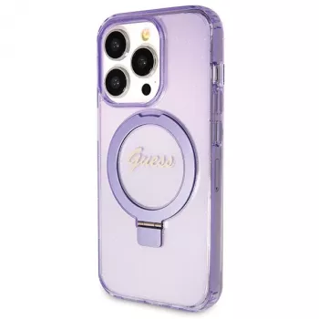 Guess GUHMP14XHRSGSU iPhone 14 Pro Max 6,7 inch ljubičasta tvrda futrola s prstenom Script Glitter MagSafe