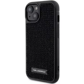 Karl Lagerfeld KLHCP15SHDSPLK iPhone 15 / 14 / 13 6.1 crna tvrda futrola s logom od cirkona i metalnom pločom
