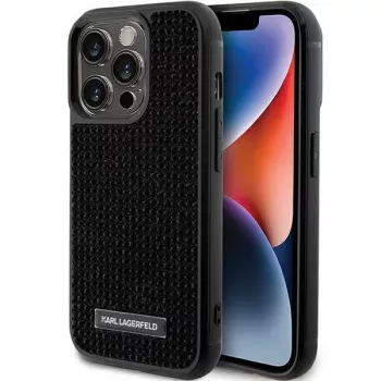 Karl Lagerfeld KLHCP15LHDSPLK tvrda futrola za iPhone 15 Pro 6,1 inch crna s logom od cirkona i metalnom pločom