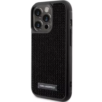 Karl Lagerfeld KLHCP15LHDSPLK tvrda futrola za iPhone 15 Pro 6,1 inch crna s logom od cirkona i metalnom pločom