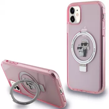 Karl Lagerfeld KLHMN61HMRSKCP iPhone 11 / XR 6.1 ružičasta tvrda futrola s prstenom Karl & Choupette MagSafe