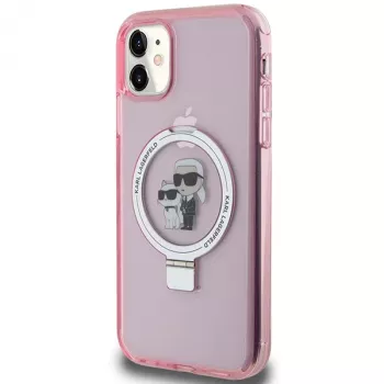 Karl Lagerfeld KLHMN61HMRSKCP iPhone 11 / XR 6.1 ružičasta tvrda futrola s prstenom Karl & Choupette MagSafe
