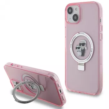 Karl Lagerfeld KLHMP15SHMRSKCP iPhone 15 / 14 / 13 6,1 inch ružičasta tvrda futrola s prstenom Karl & Choupette MagSafe