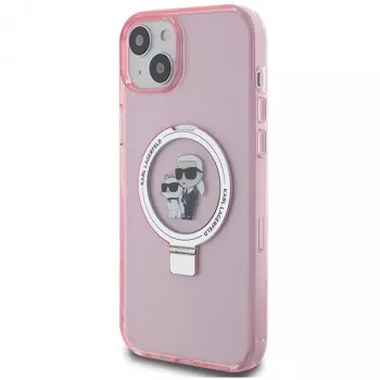 Karl Lagerfeld KLHMP15SHMRSKCP iPhone 15 / 14 / 13 6,1 inch ružičasta tvrda futrola s prstenom Karl & Choupette MagSafe