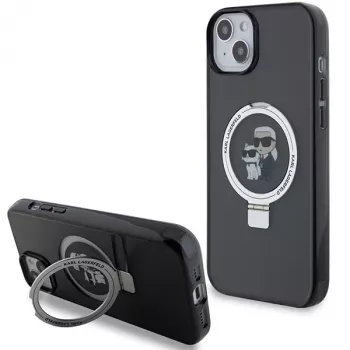 Karl Lagerfeld KLHMP15SHMRSKCK iPhone 15 / 14 / 13 6.1 crna tvrda futrola s prstenom Karl & Choupette MagSafe