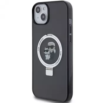 Karl Lagerfeld KLHMP15SHMRSKCK iPhone 15 / 14 / 13 6.1 crna tvrda futrola s prstenom Karl & Choupette MagSafe