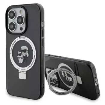 Karl Lagerfeld KLHMP15XHMRSKCK iPhone 15 Pro Max 6,7 inch crna tvrda futrola s prstenom Karl & Choupette MagSafe