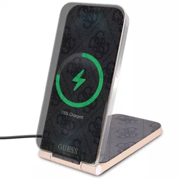 Guess sklopivi 2-u-1 bežični punjač GUDCFAL4PEGK 15W crni 4G uzorak MagSafe