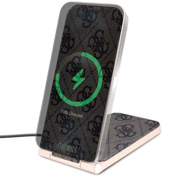 Guess sklopivi 2-u-1 bežični punjač GUDCFAL4PEGW 15W smeđi 4G uzorak MagSafe