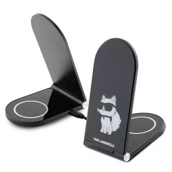 Karl Lagerfeld sklopivi 2-u-1 bežični punjač KLDCRFALCHNK 15W crni Choupette MagSafe
