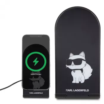 Karl Lagerfeld sklopivi 2-u-1 bežični punjač KLDCRFALCHNK 15W crni Choupette MagSafe