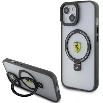 Ferrari FEHMP15MUSCAK iPhone 15 Plus / 14 Plus 6.7 inch Transparent Smoky Hardcase with Ring Stand, MagSafe, 2023 Collection