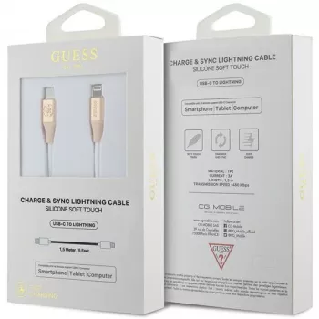 Guess GUCLLALRGDD USB-C na Lightning kabel 1,5 m brzo punjenje svijetlozlatni s utisnutim logotipom