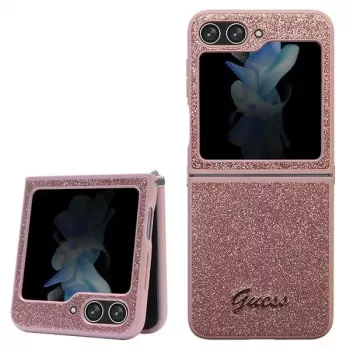 Guess GUHCZF5HGGSHP F731 Glitter Script tvrda futrola za Samsung Galaxy Z Flip5, ružičasta