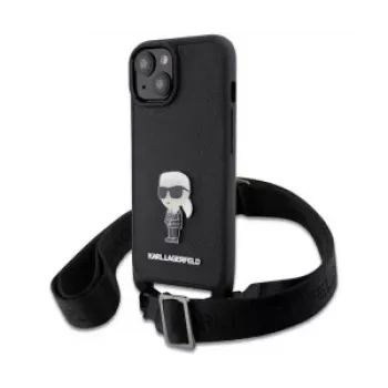 Karl Lagerfeld Saffiano futrola Metal Ikonik za iPhone 15 crna