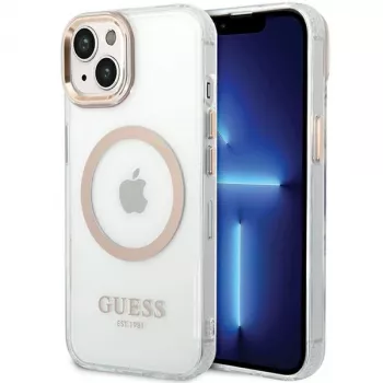 Guess GUHMP15MHTRMD Metal Outline tvrda futrola za iPhone 15 Plus / 14 Plus 6,7 inch zlatna s MagSafe